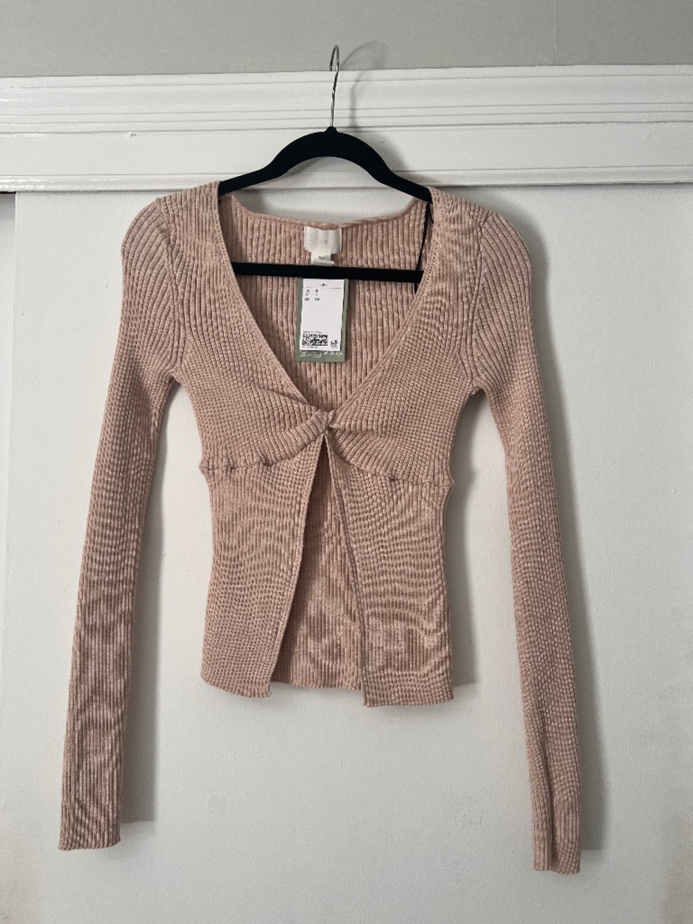 Women’s Light beige Rib-knit knot-detail top